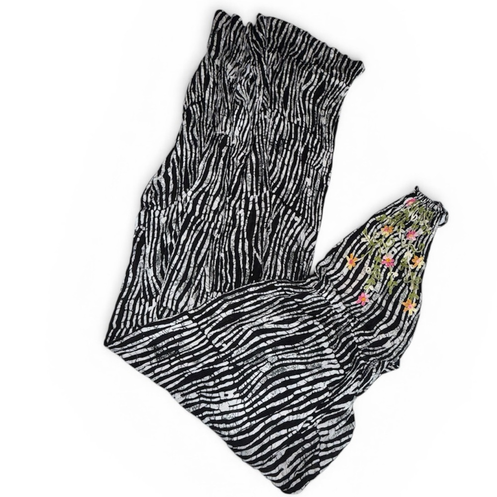 Raga Maxi Dress Medium Black Ivory Tiered Boho Halter Embroidered  100% Viscose - Picture 6 of 12